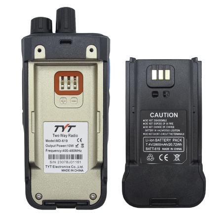Цифровая рация TYT MD-619A, AES-256, 10W, IP54, 3600 мАч, Type-C, UHF, черный