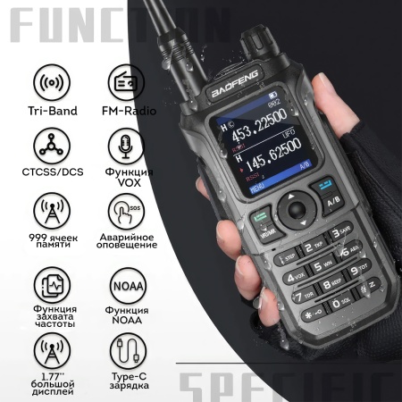 Рация Baofeng UV-21 Pro V2 5W IP54 1800 мАч Type-C Серый