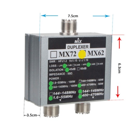 Дуплексный фильтр МХ62 VHF/UHF (1.6-65/144-148/400-470 Мгц)