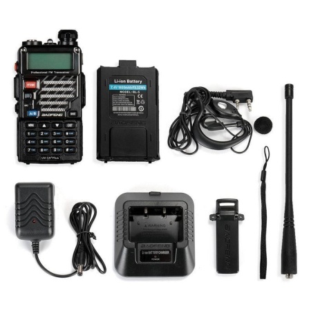 Рация Baofeng UV-5R Plus, 5W, IP54, 1800 мАч, черный