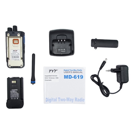 Цифровая рация TYT MD-619A, AES-256, 10W, IP54, 3600 мАч, Type-C, UHF, черный