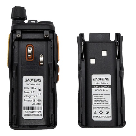 Рация Baofeng GT-5 (инверсия) 5W IP54 2000 мАч Черный